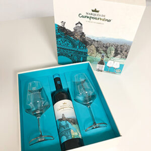 Estuche Marqués de Campoameno + 2 Copas | Regalo Gourmet de Vino Premium