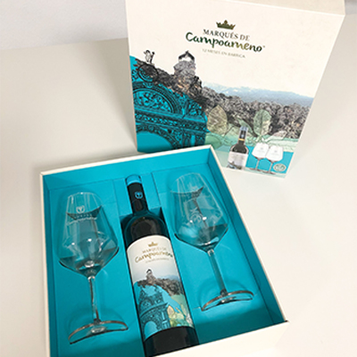 Estuche Marqués de Campoameno + 2 Copas | Regalo Gourmet de Vino Premium