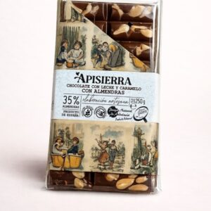 Tabletón Chocolate con Leche, Caramelo y Almendras Apisierra | Chocolate Artesanal Gourmet